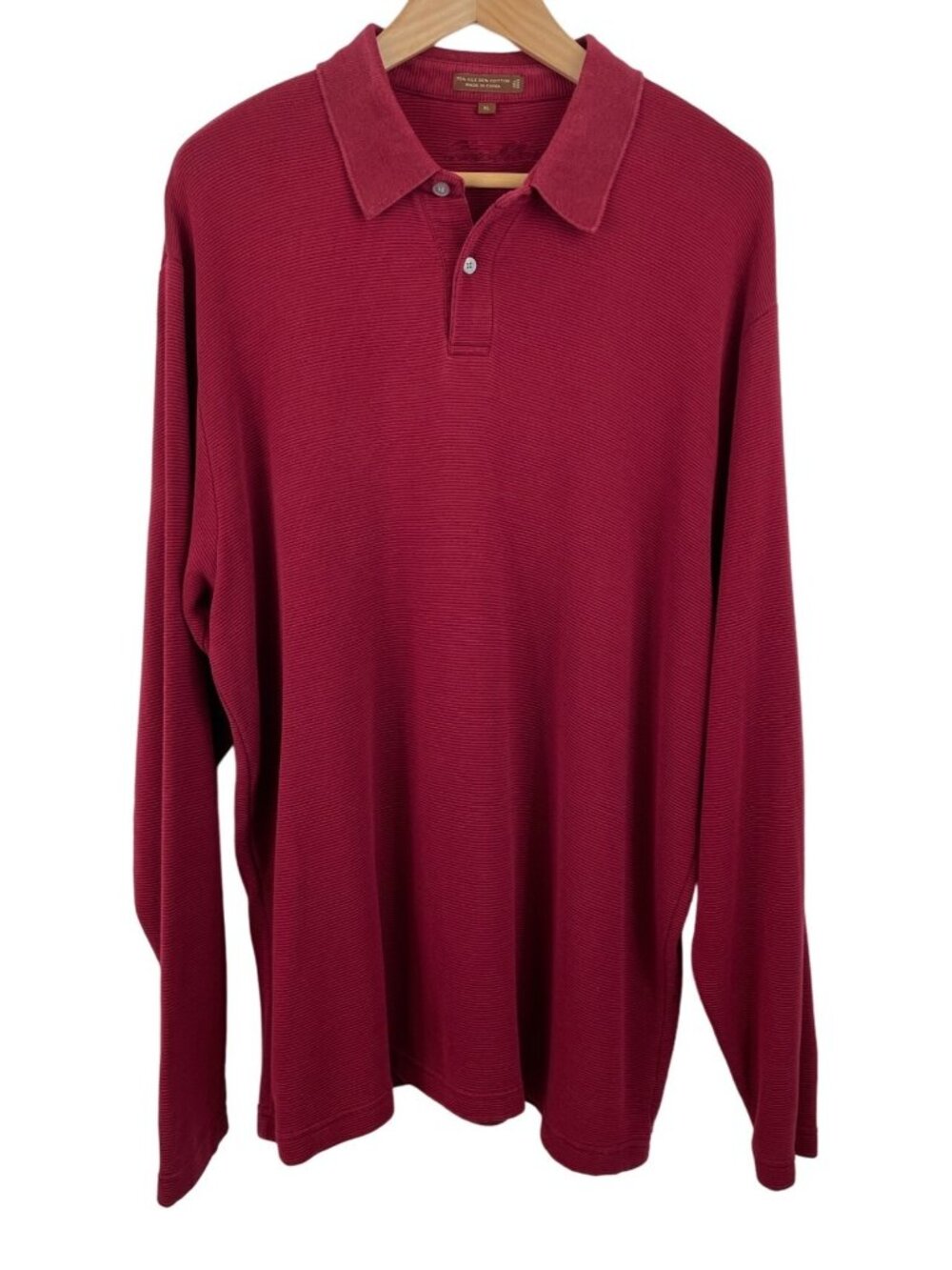 Tasso Elba Mens Size XL Silk Blend Burgundy Long Sleeve Polo Shirt